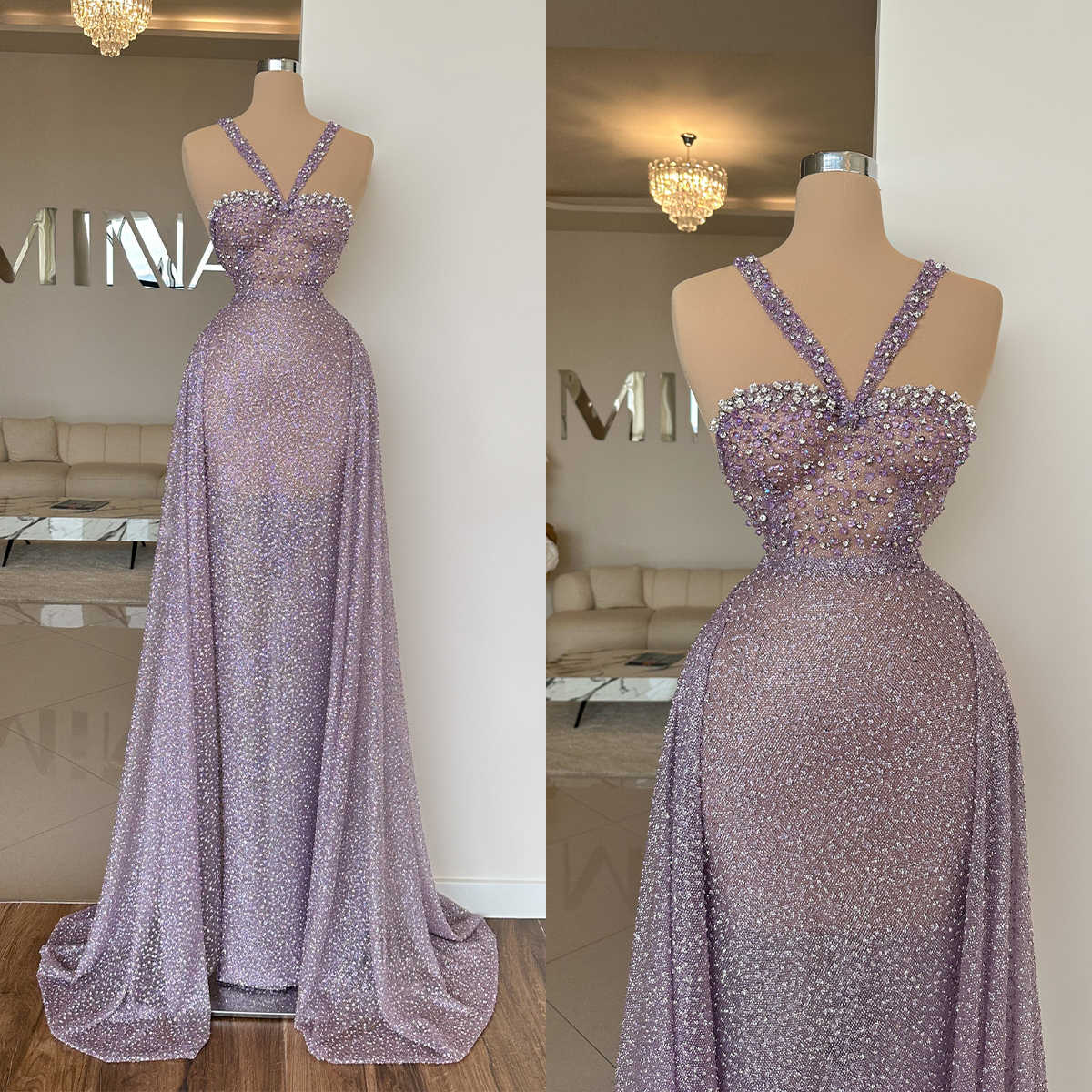 Sparkling Mermaid Prom Dresses Sleeveless Sweep Dress Lace Appliques Beaded Crystal Strapless Gown Celebrity Evening Dresses Plus Size Custom Made L24
