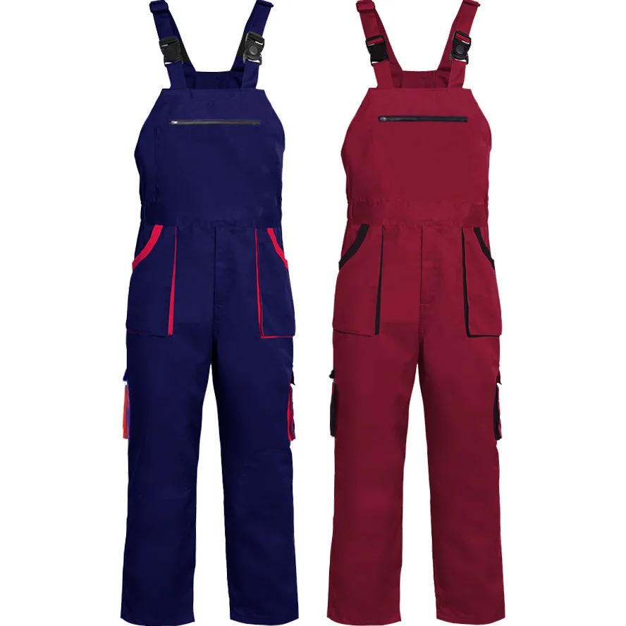 Bib Overalls Mens Work Clothes Plus Size Protective Coveralls Strap Jumpsuit Multi Pockets Uniform Work Dungarees Cargo Pants 240504