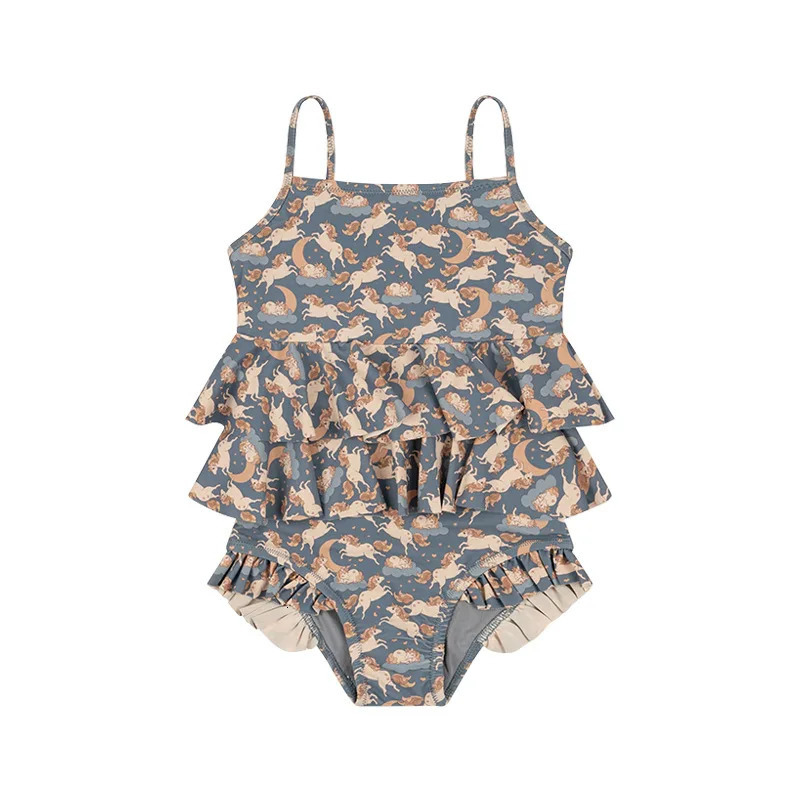 Floral Separate Swimsuit for Girls Swimwear Print Elasticity Unicorn Two-piece Childrens Swimsuit for A Girl Child Swimsuits 240430