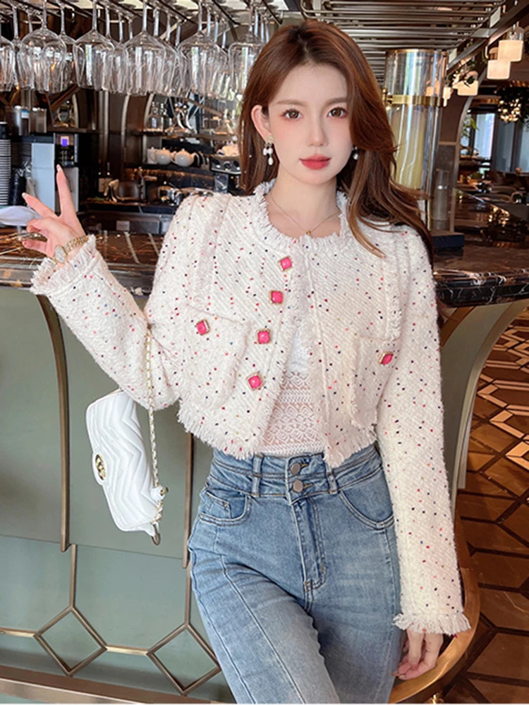 French Vintage Small Fragrant Short Jackets For Women 2024 Autumn Winter Elegant Fashion Tweed Coats Casual Outerwears Chaquetas 240424