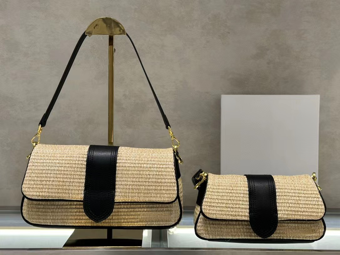 Straw Shoulder Bag Le Bambimou Brand Designer 2024 Summer Fashion Underarm Bags Woman Travel Crossbody Messenger Bag With Two Straps Beach Bags Quality Totes 2731