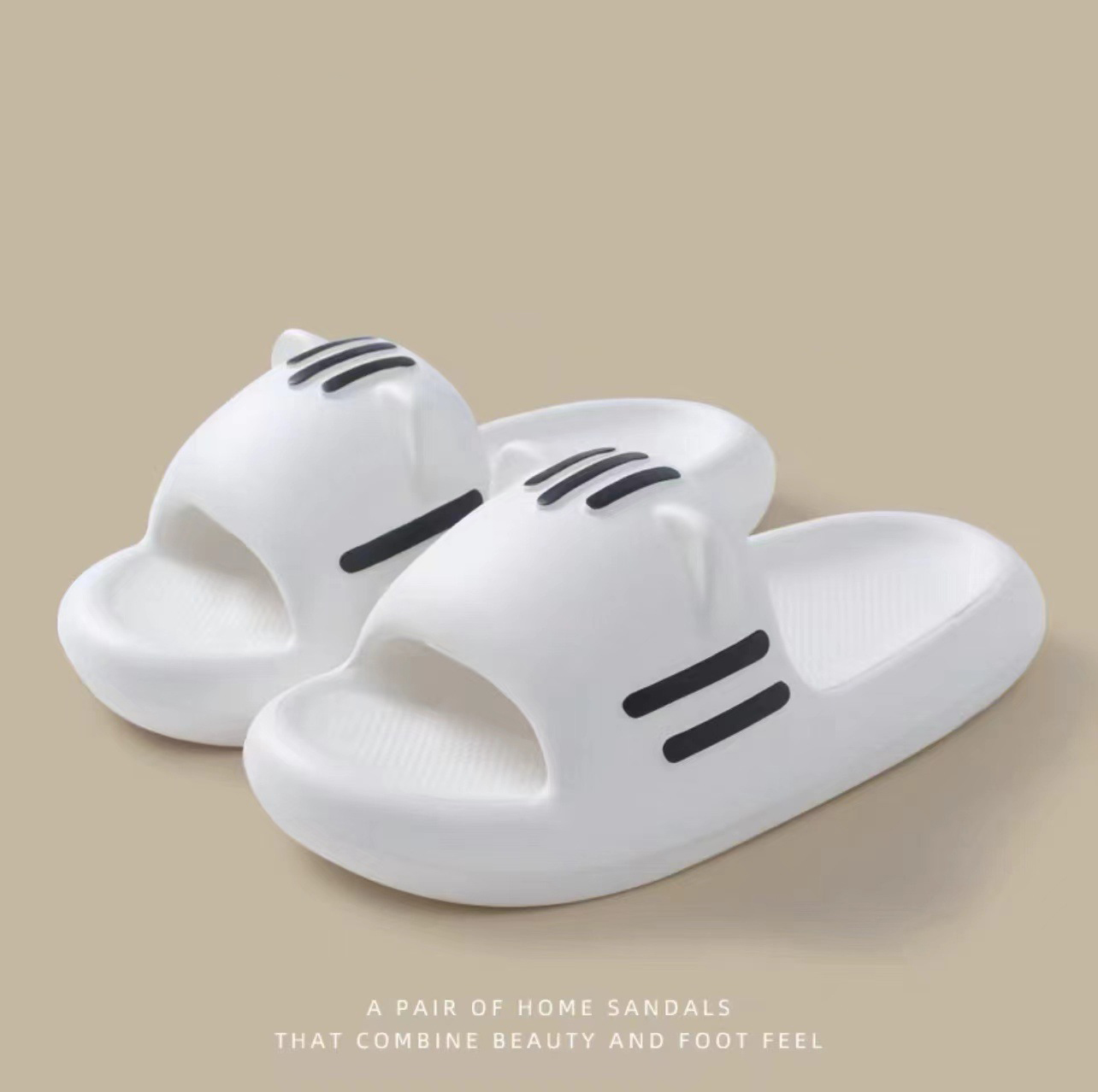Slippers: women's feeling of stepping on feces Cat's ears (Steamed cat-ear shaped bread) indoor household wear anti-skid thick soled wear-re