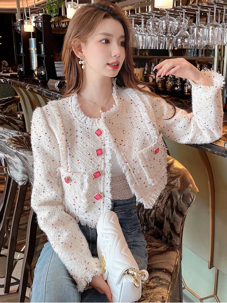 French Vintage Small Fragrant Short Jackets For Women 2024 Autumn Winter Elegant Fashion Tweed Coats Casual Outerwears Chaquetas 240424