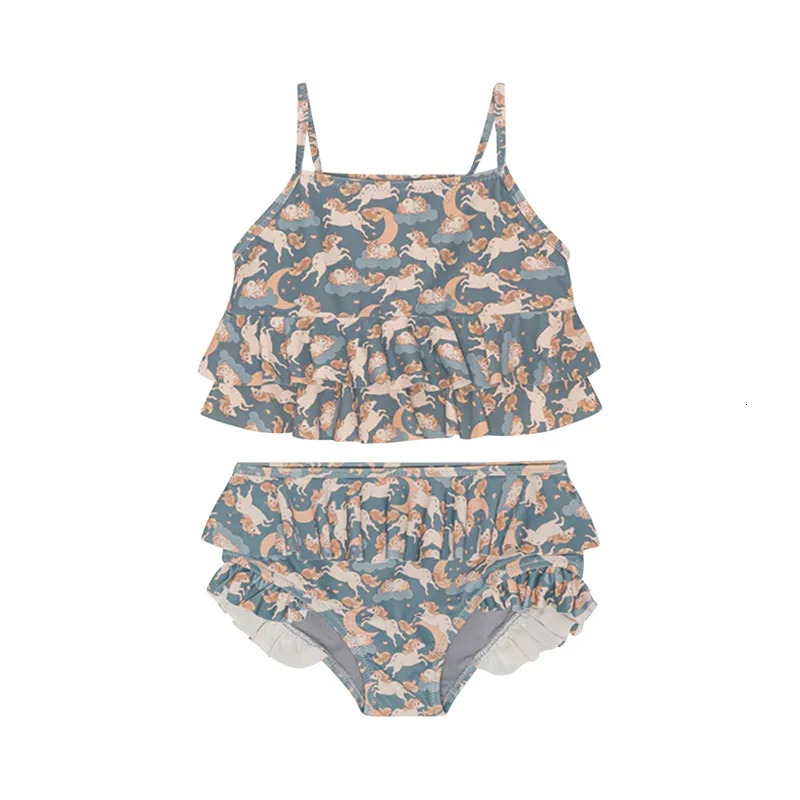 Floral Separate Swimsuit for Girls Swimwear Print Elasticity Unicorn Two-piece Childrens Swimsuit for A Girl Child Swimsuits 240430