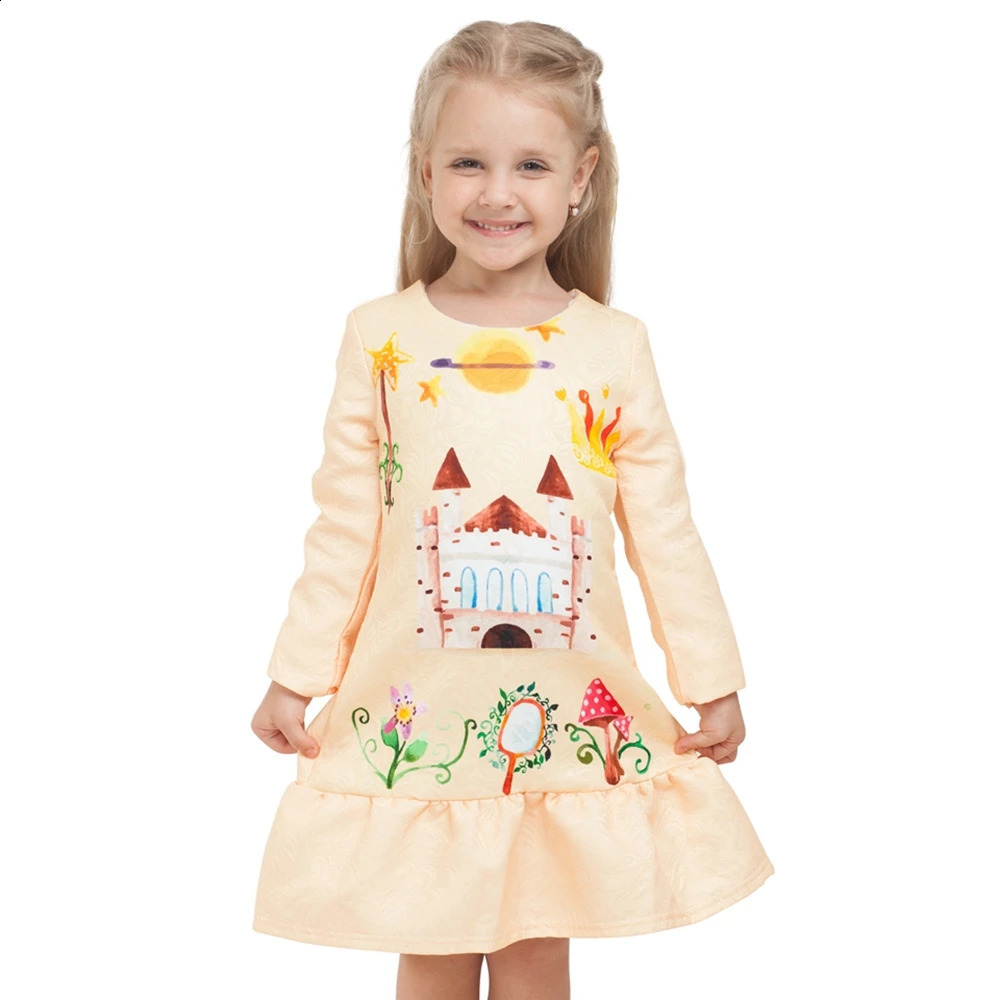 Sanlutoz Princess Baby Kids Girls Dresses Flower Animal Cute Printing Autumn Winter Clothing Fashion Casual Party 240416