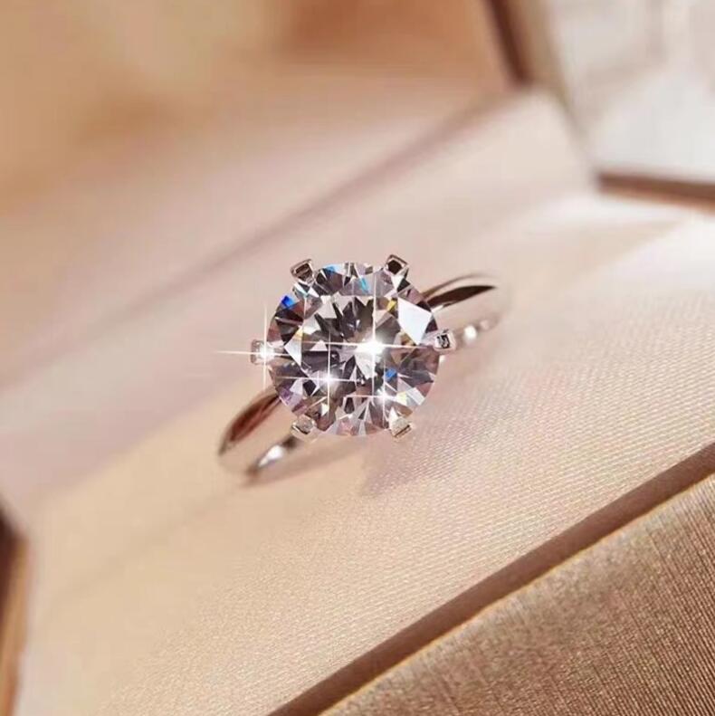 1CT Moissanite Classical Six Claw Wedding Rings Jewelry Sterling Sier Round Cut Moissanite Dia Gemstones Party Women Solitaire Engagement Band Ring Gi