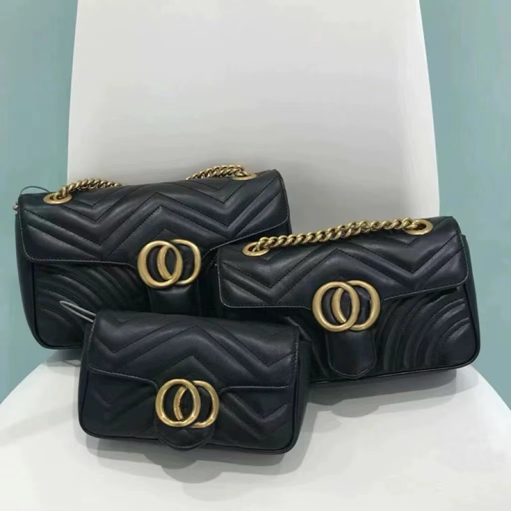 Fashion Mamon Bag Designer Bag Shoulder Bag Ladies Love v Wave Pattern Chain Handbag Leather Crossbody Purse Luxury Classic Black 3 size Messenger Bag