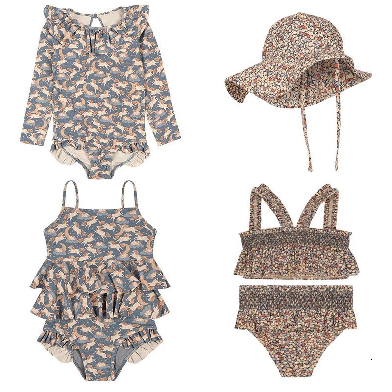 Floral Separate Swimsuit for Girls Swimwear Print Elasticity Unicorn Two-piece Childrens Swimsuit for A Girl Child Swimsuits 240430
