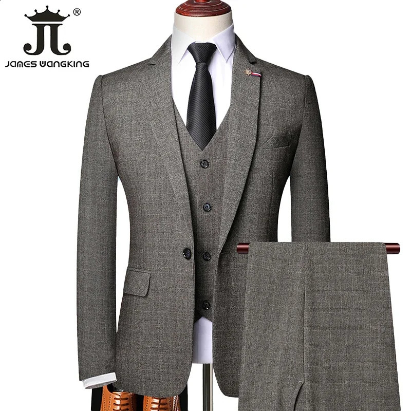 S5XL Jacket Vest Pants Retro Gentleman Classic Fashion Plaid Mens Formal Business Slim Suit 3Pces Set Groom Wedding Dress 240430