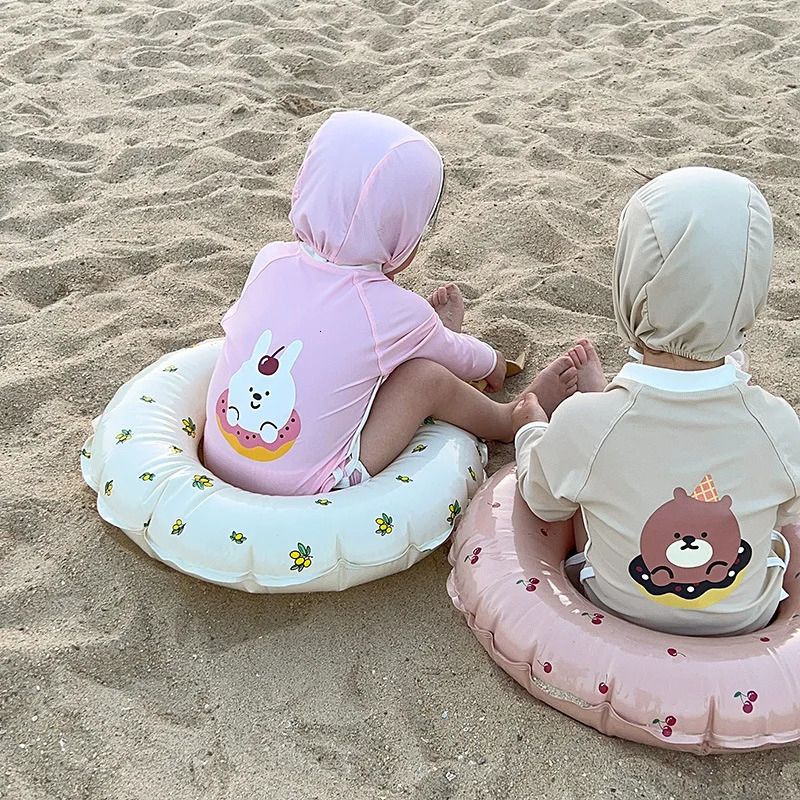 Korean Style Children Girls Boys Swimsuit One Piece Long Sleeve Sunscreen Swimwear Infant Swimming Clothing H3900 240430