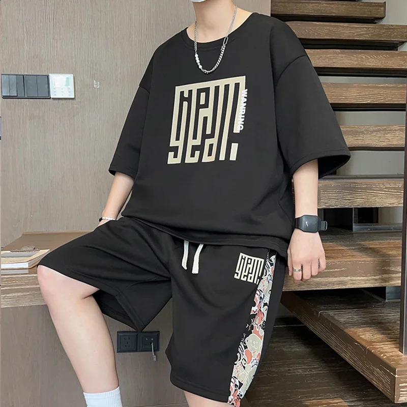 Summer Casual Two Pieces Mens Sets Fashion Pattern Short Sleeve T-Shirt and Shorts Male Sports Tracksuits Loose Streetwear 240429