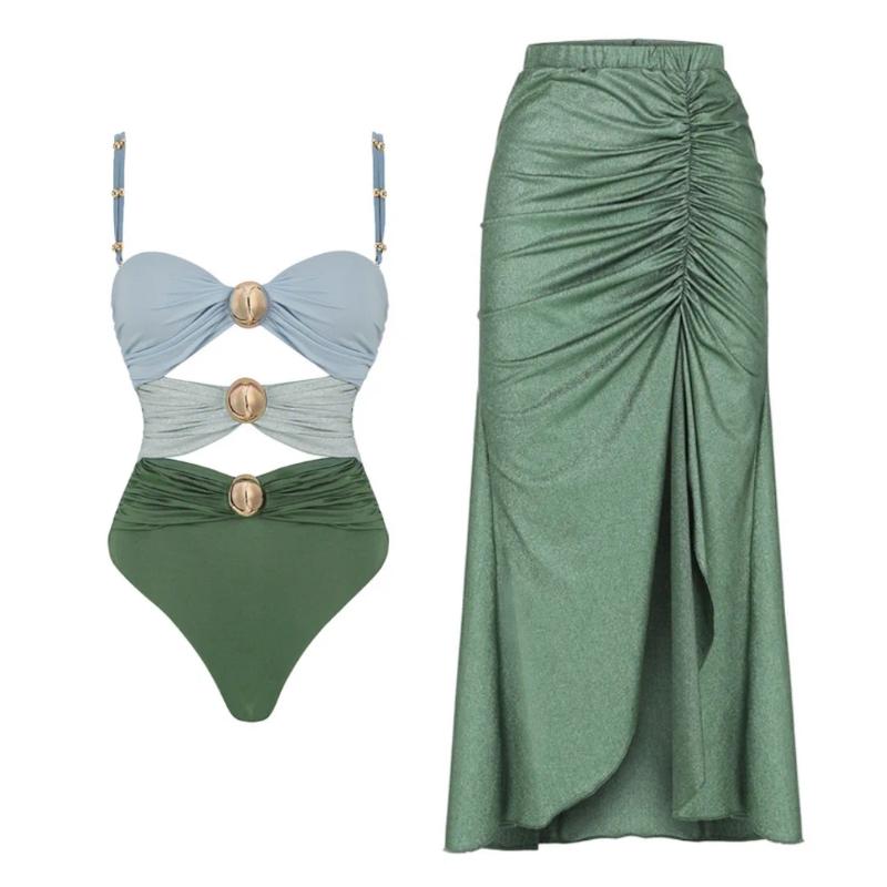Womens Swimwear Red 2024 3 Piece Push Up Bikinis Set Women Vintage Print Bikini Swimsuit Sexy Summer Beach Skirt Bath Suit Dress