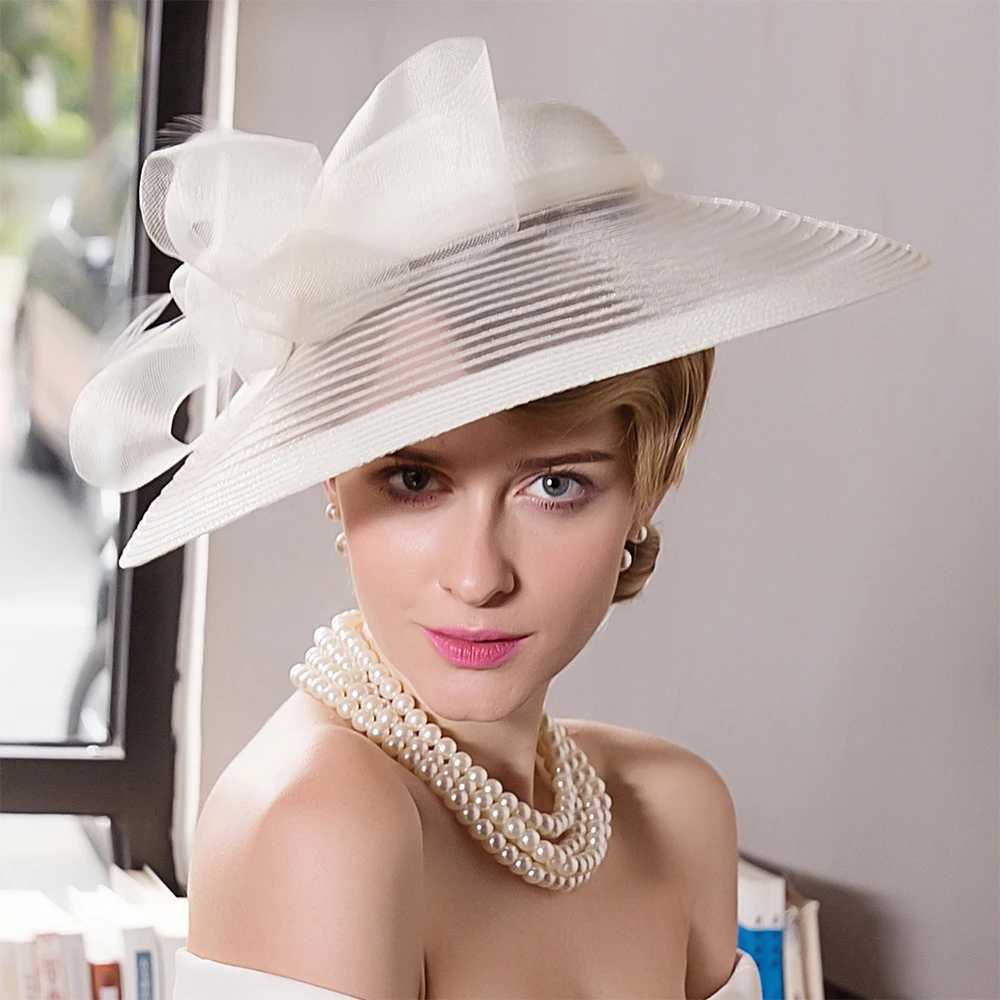 Wide Brim Hats Bucket Hats Elegant Kentucky Tea Party Fascinators White Weddings Hat For Women Wide Brim Hats Fedora Ladies Church Dress Derby Hats Y2