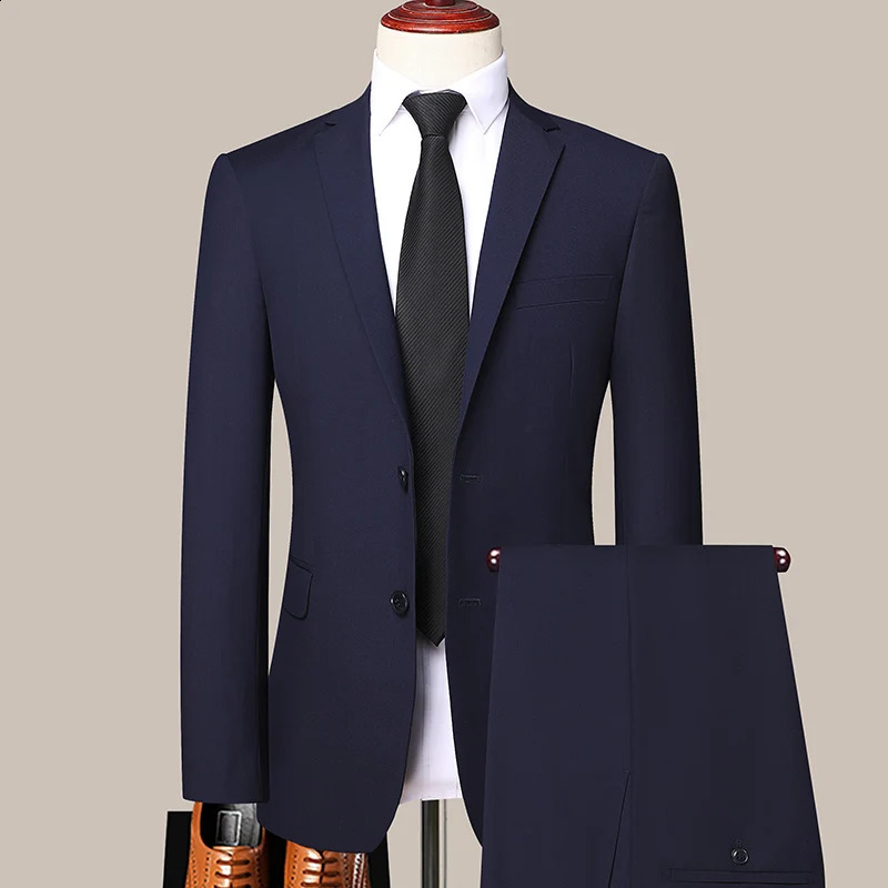 Boutique Blazer Trousers Mens British Style Elegant Fashion Highend Simple Casual Gentleman Man Suit Twopiece 240430