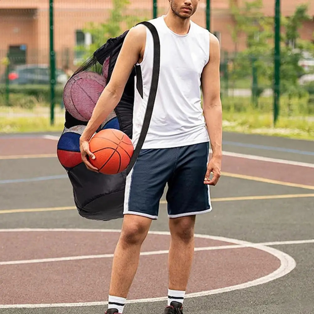 Drawstring Sports Ball Bag Football Mesh Bag Basketball Backpack Football Soccer Volleyball Ball Storage Bags Swimming Gear Bag 240430