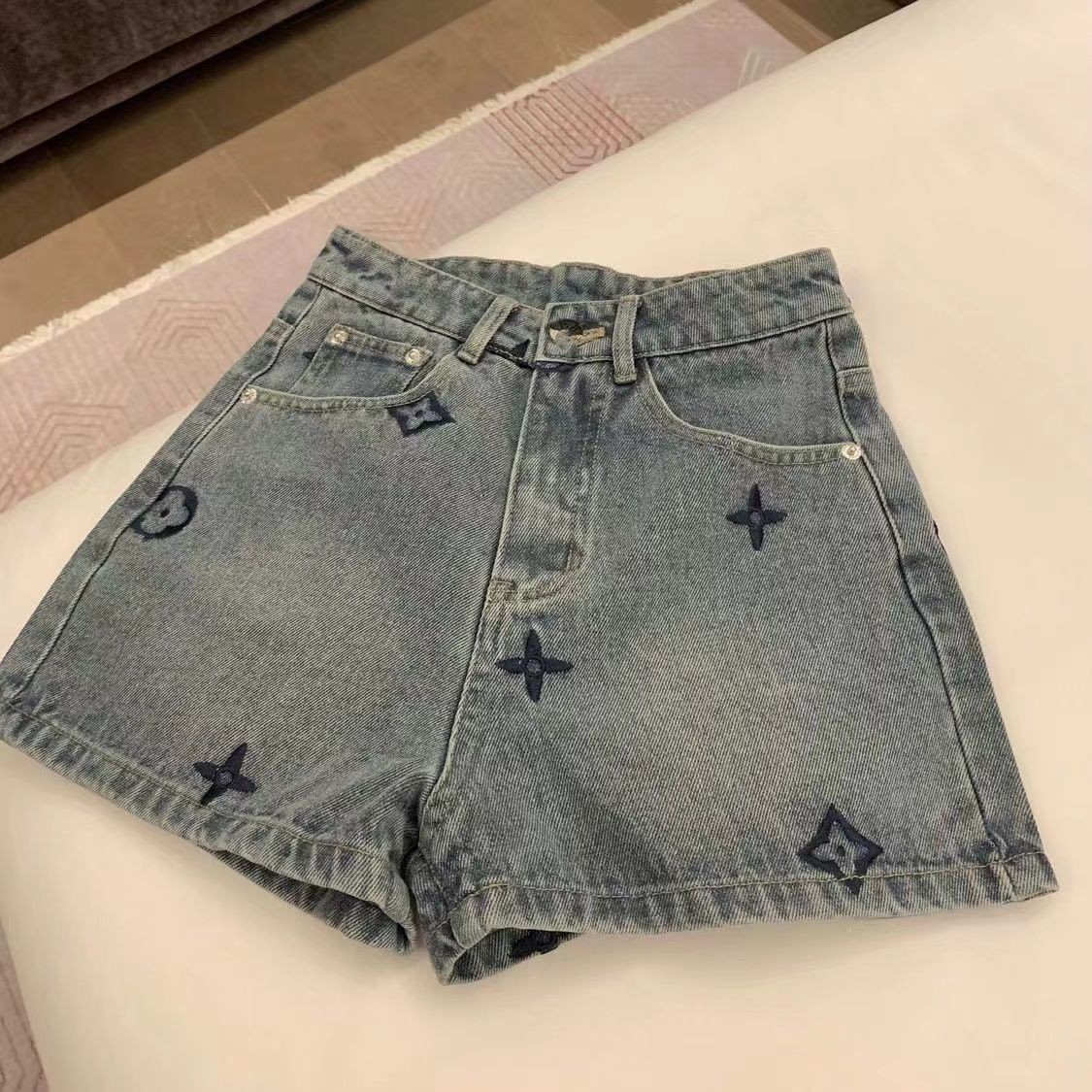 Women new floral logo letter embroidery denim jeans designer luxury shorts SMLXLXXL