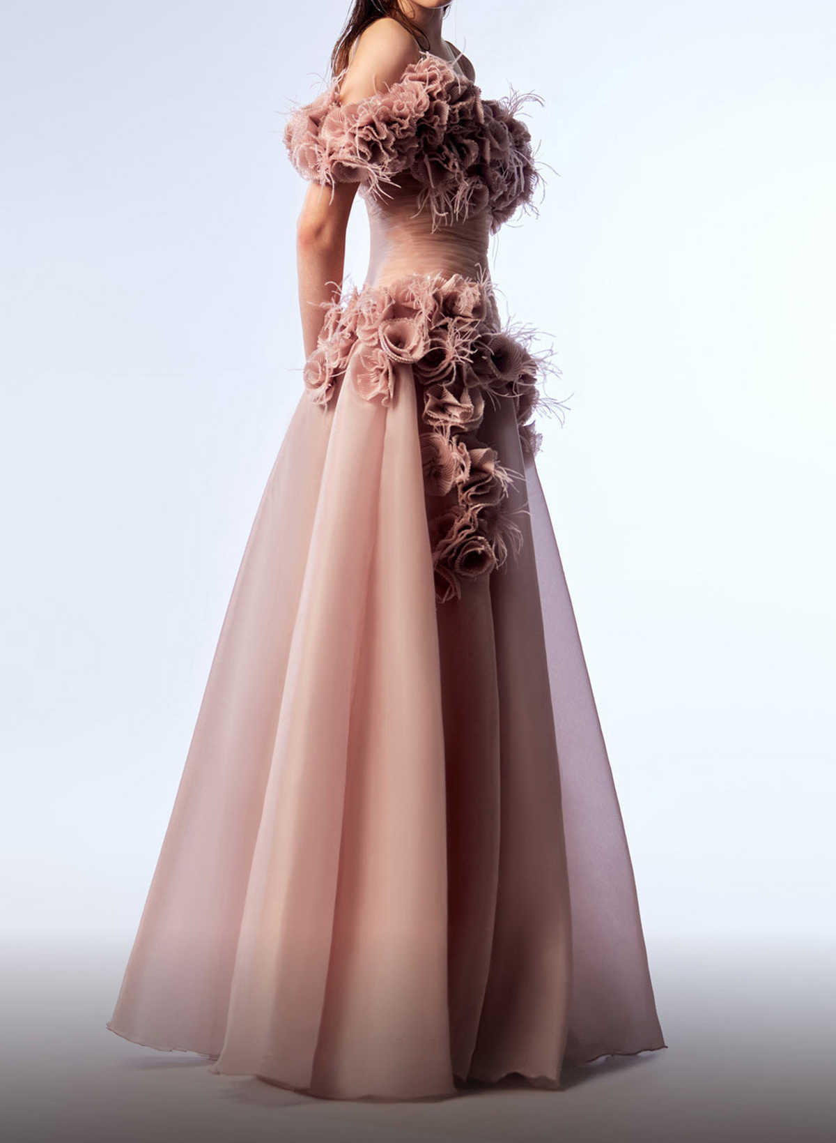 Elegant Mermaid Prom Sleeveless Flower Design Off The Shoulder Ruffles Tiered Floor Length Celebrity Evening Dresses Plus Size Custom Made L24687 0508