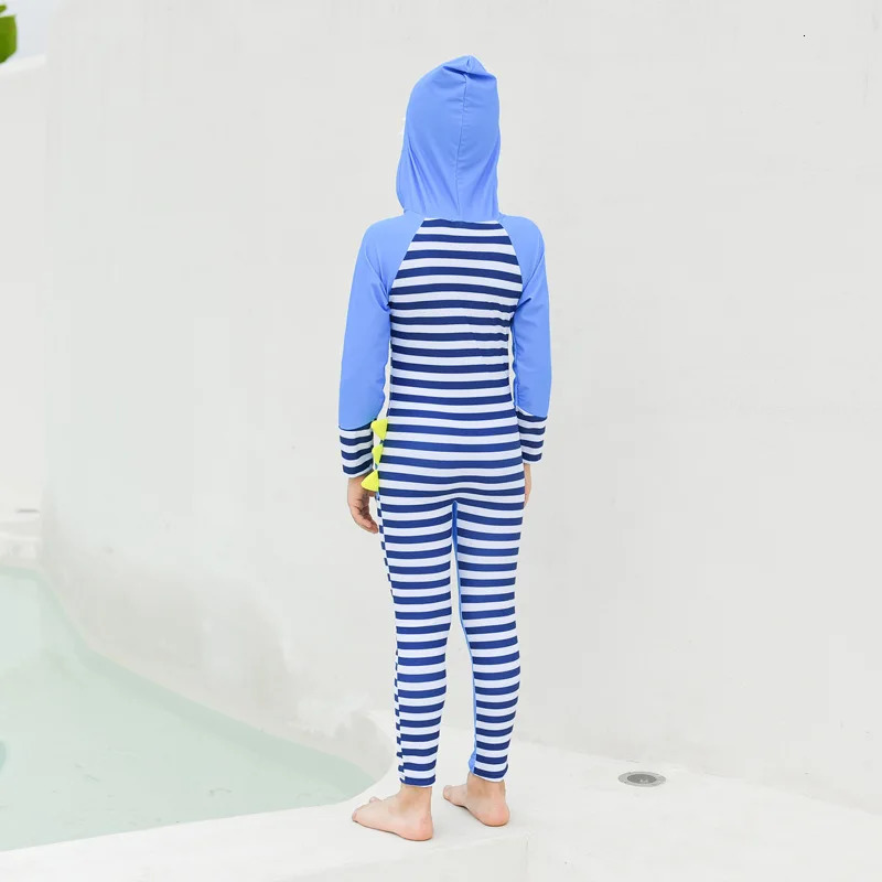 UPF 50 Full Rash Guard for Kids with Hood Long Sleeve Cartoon Print One Piece Swimsuit Children Beach Surf Suit Boys Girls 240430