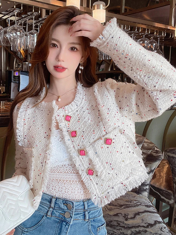 French Vintage Small Fragrant Short Jackets For Women 2024 Autumn Winter Elegant Fashion Tweed Coats Casual Outerwears Chaquetas 240424