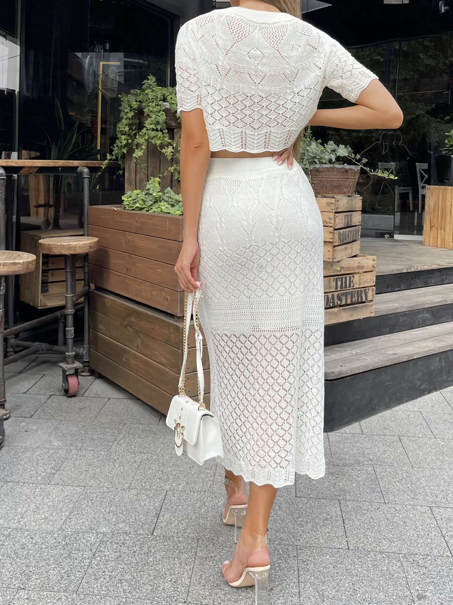 Knitted Summer Two Piece Skirt Set Women Sexy Beach Knit White Short Sleeve Crop Top 2 For 20 240423