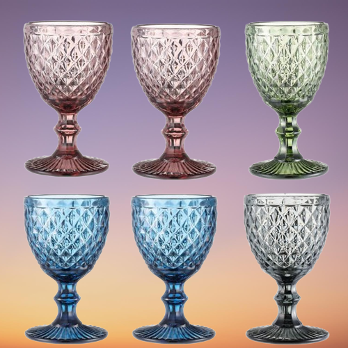 Wine Glasses 240ml 300ml 4colors European style embossed stained glass wine lamp thick goblets