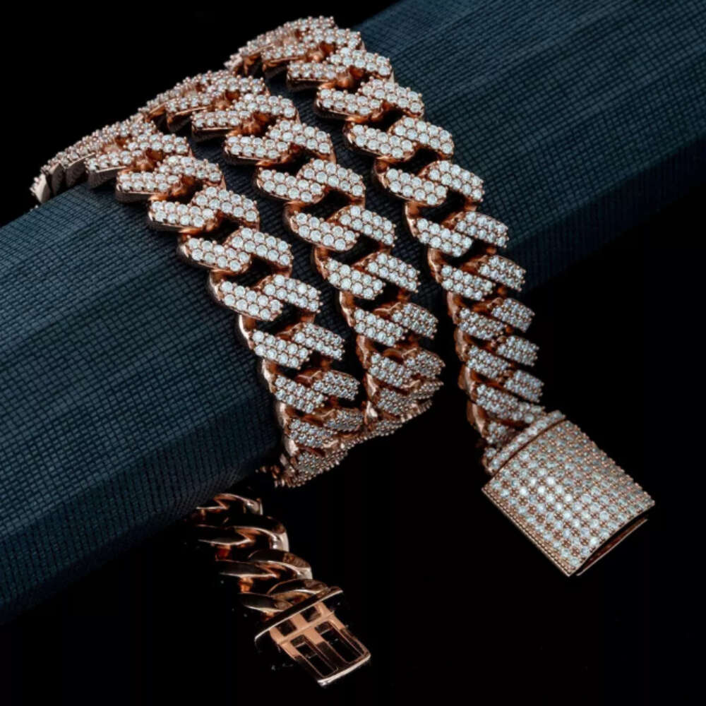 High Quality Customized 12mm Cuban Link Chain Vvs Clarity Moissanite Diamond Sterling Silver Available White Yellow Rose Gold