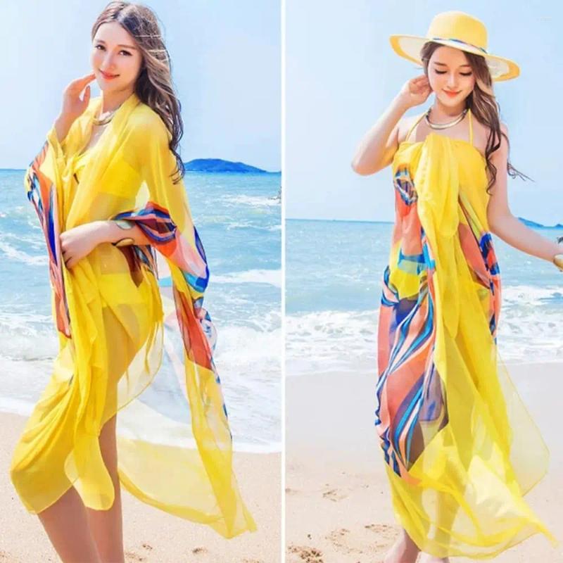 Long Beach Scarf Sun Protection Print Shawl Chiffon 190x140cm Seaside Hijab Women