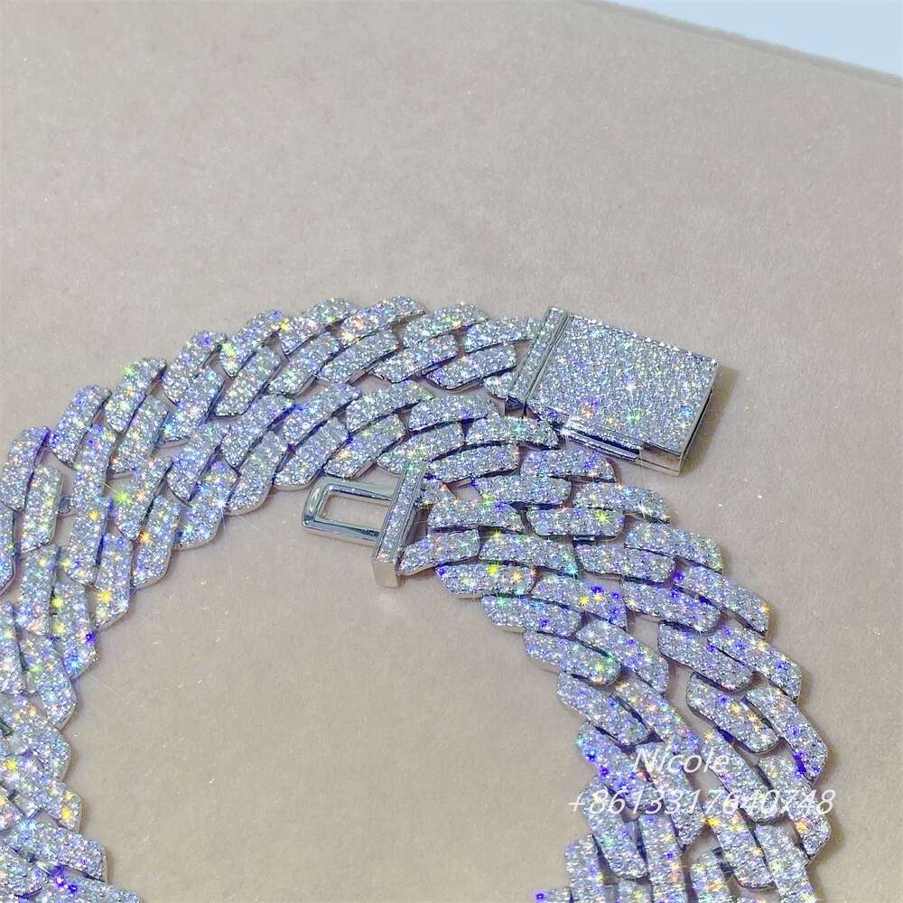 Hip Hop Jewelry Iced Out 20 Cuban Necklace Bracelet Sterling Silver Moissanite 12mm Cuban Link Chain
