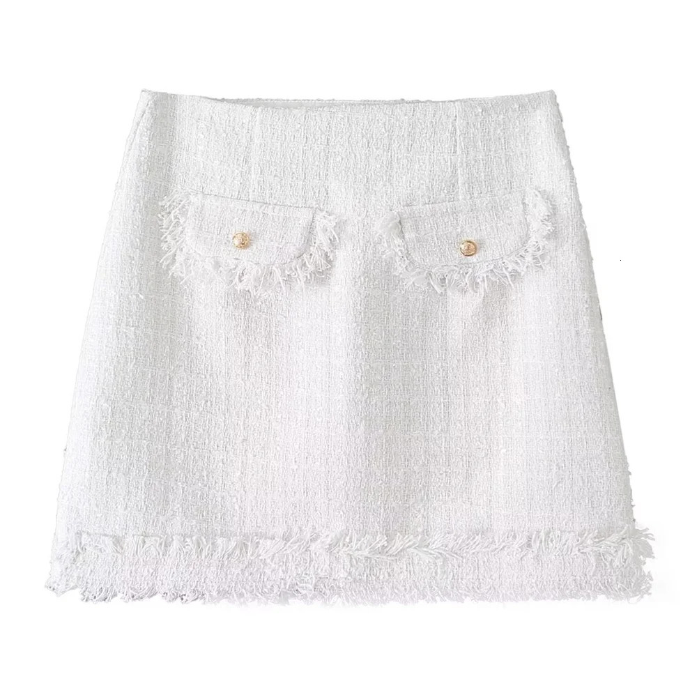 PB ZA Spring Womens Fashion and Elegance Commuting Versatile Coarse Spin Short TopShort Skirt Set 240423