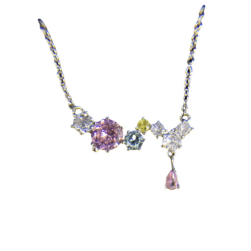 Sterg Sier Round Cut Multi-Color CZ Dia Pendant Necklace for Women