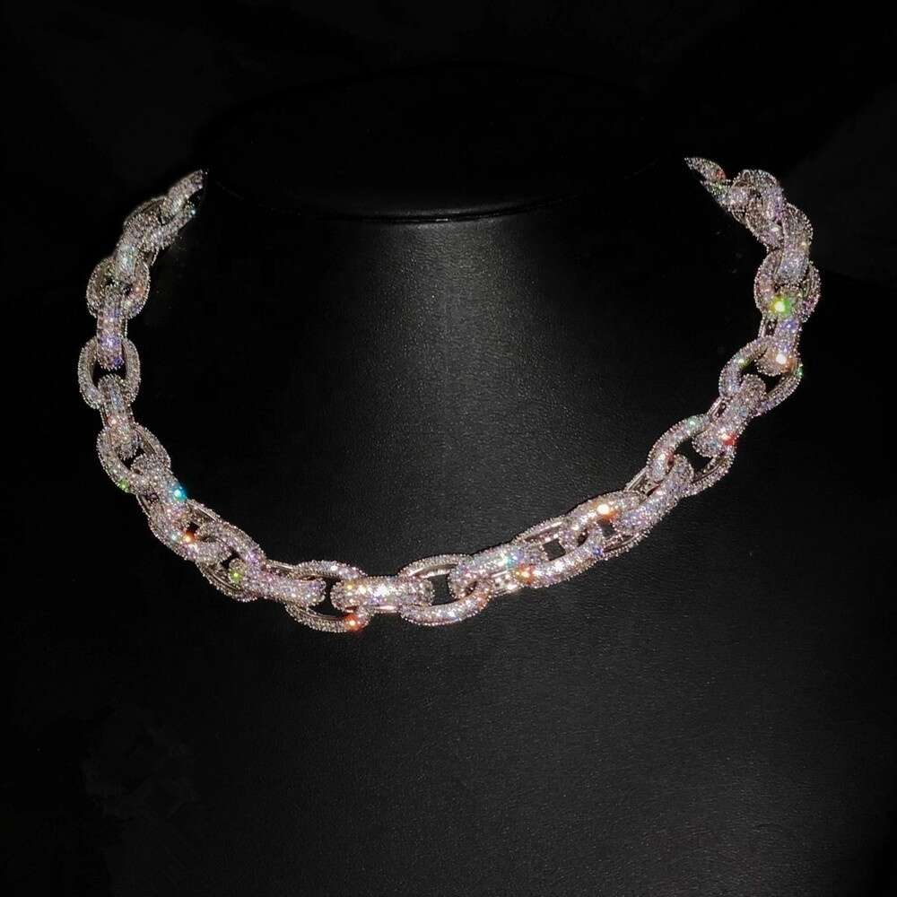 Custom Hip Hop Rolo Necklace 12mm 925 Sterling Silver Iced Out Moissanite Cuban Link Chain