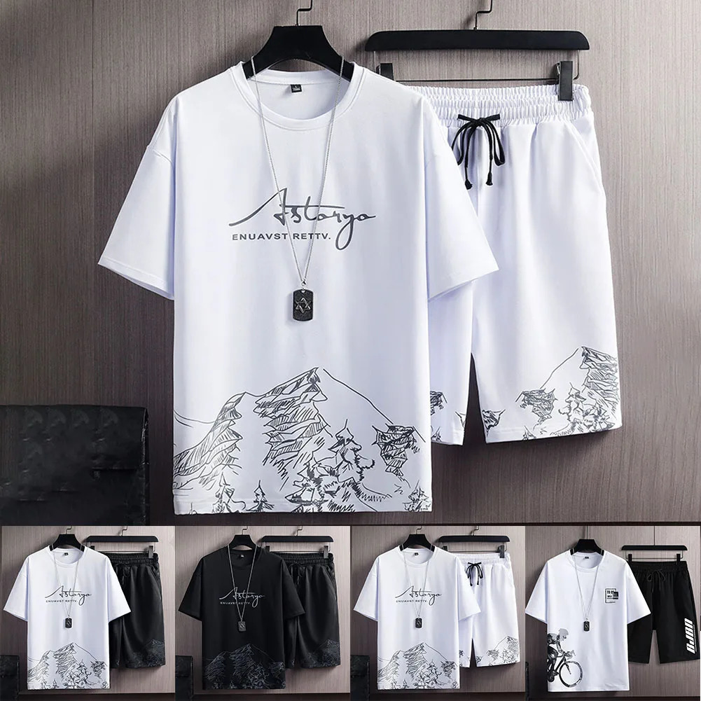 Sportswear Men Tracksuits Solid Color Summer T-shirt Shorts Set 2 Piece Set Leisure Men Outfit Daily Leisure Casual 240429