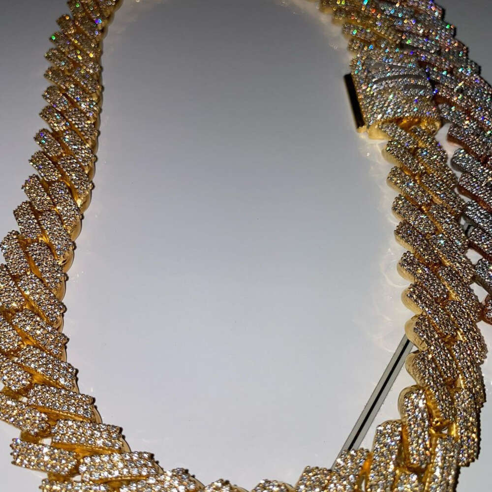 Best Selling Top Quality Round Cut Moissanite Chain Gold Plated 925 Sterling Silver Chain 16mm Iced Out Hip Hop Chain