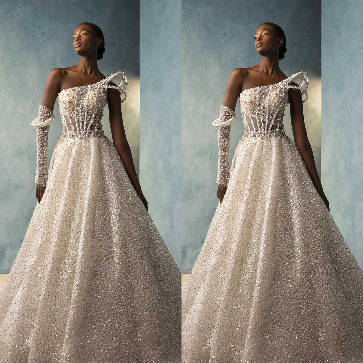 Graceful Wedding Dresses Pearls Bridal Gowns Off the Shoulder Sequins A Line Custom Made Sweep Train Bride Dress Vestidos De Novia