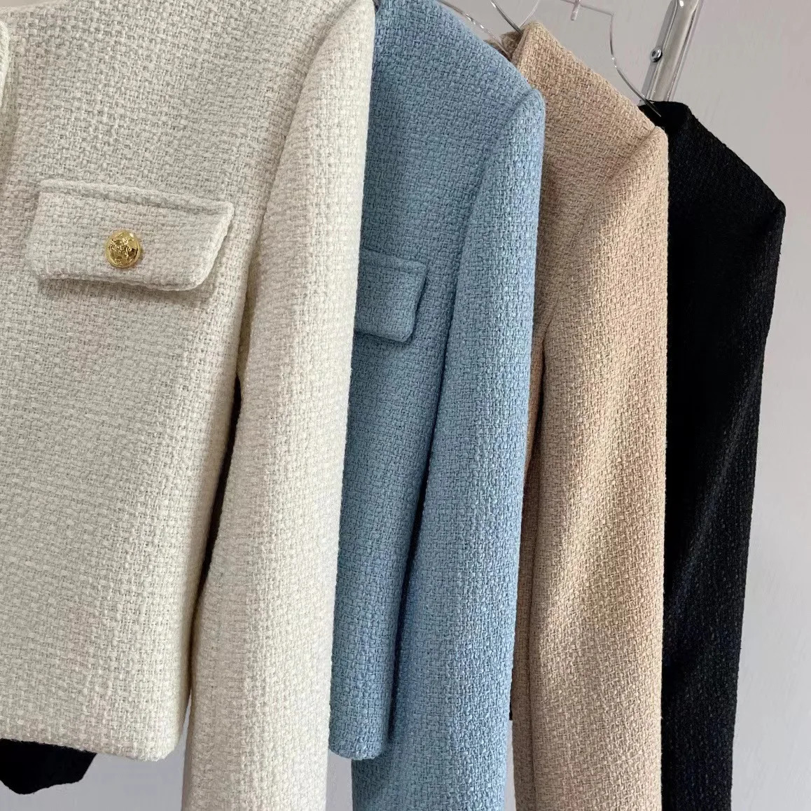 Trendy Small Fragrance Casual Blazer Jacket for Spring and Autumn Women Fashion High-end Cropped Slim Fitting Tweed Coat Korean 240424