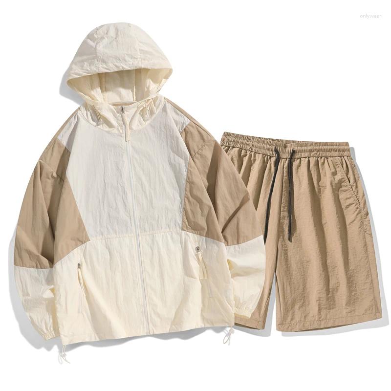 Men's Tracksuits Set Sweat Suit 2024 Men Tracksuit Two-Piece Sun Protection Korean Fashion Summer Jacket Shorts Hooded Clothes Thin