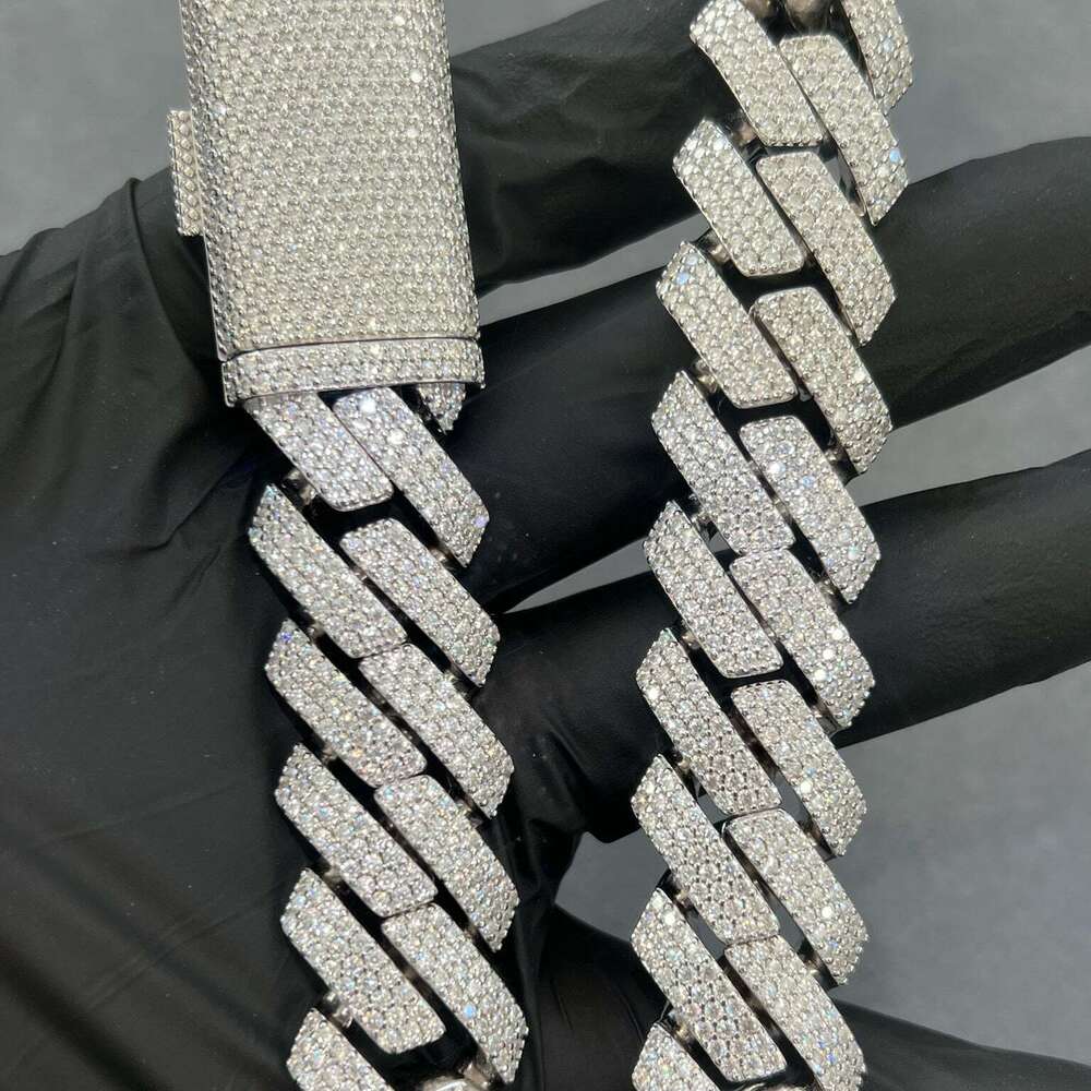 18mm Width 3 Rows Cuban Link Chain for Men Heavy Vvs Moissanite 925 Sterling Silver Cuban Silver Necklace Custom Chain