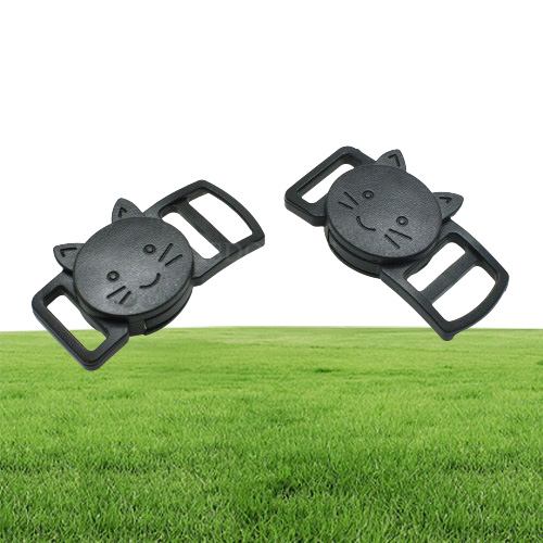 50pcslot 38quot10mm Plastic Curved CatHead Safty Breakaway Buckle Black Cat Collar Paracord Webbing Apparel Accessories