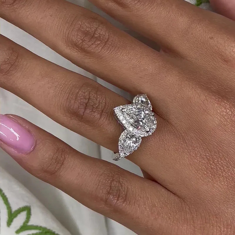 Brand Wedding Rings Luxury Jewelry 925 Sterling Silver Water Drop 5A Zircon CZ Diamond Designer Gemstones Party Elegant Gorgeous Lady Women Engagement