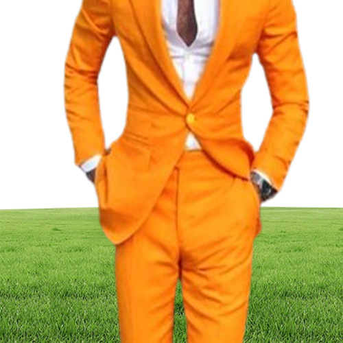 Latest Coat Pants Designs Men Orange Suits Wedding Suit Dresses Slim Fit Groom Men Male tuxedo 2 pieces WL