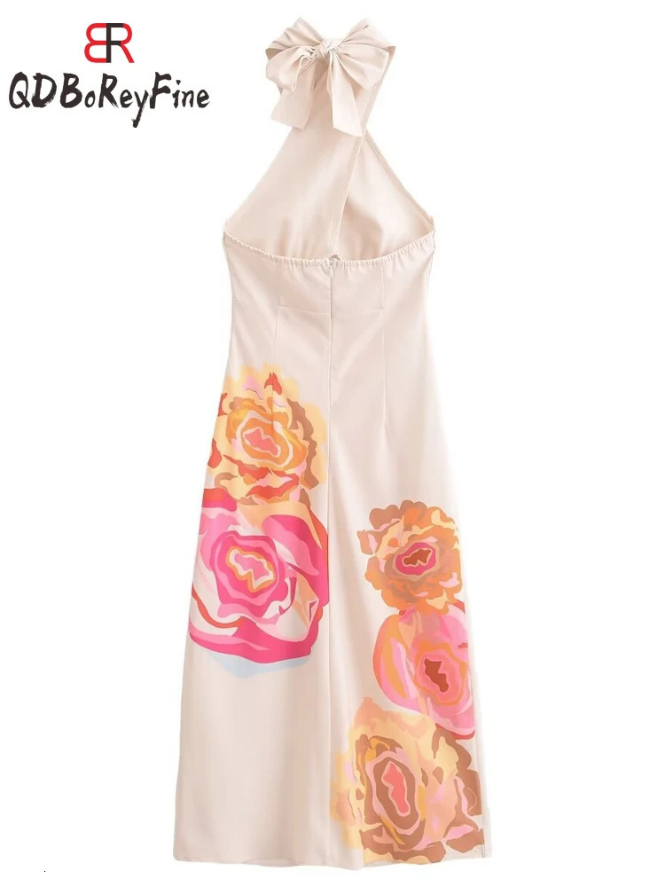 Flower Print Sexy Women Summer Dress Elegant Sleeveless Crossed Lace-Up Loose Holiday Backless Evening Wedding Dress for Women 240429