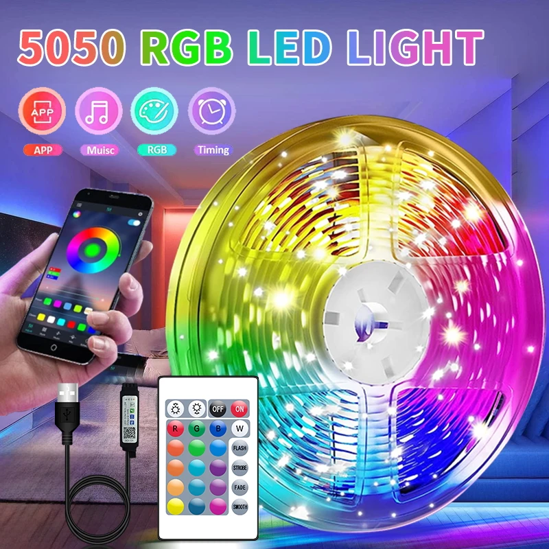 5M RGB 5050 Led Strip Light Bluetooth App Control 5V USB Led Tape Flexible Ribbon Diode Tape for TV Backlight Room Decoration D4.0