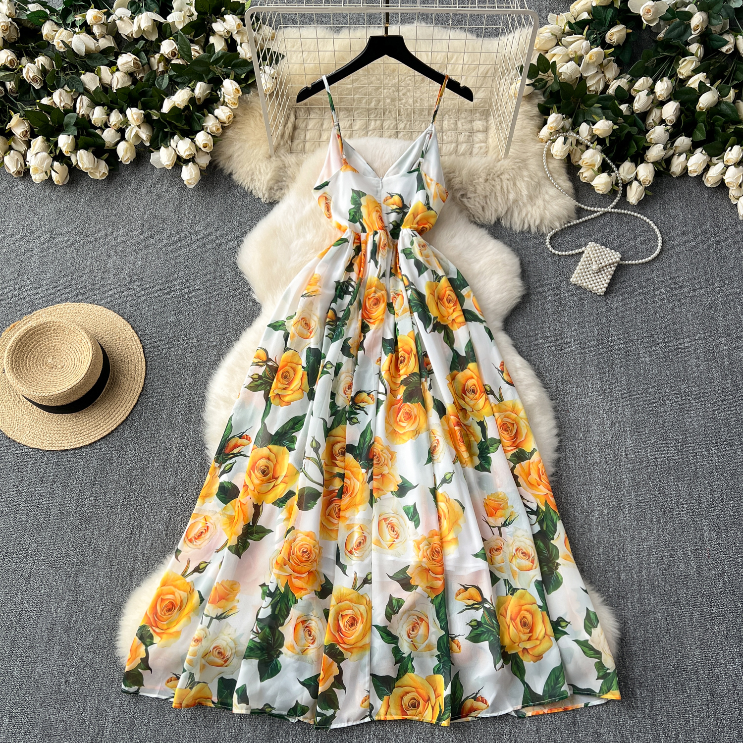 Dresses Summer Bohemian Sleeveless Maxi Dress Women Spaghetti Strap High Waist Yellow Wer Print Holiday Beach Long Vestidos 2024