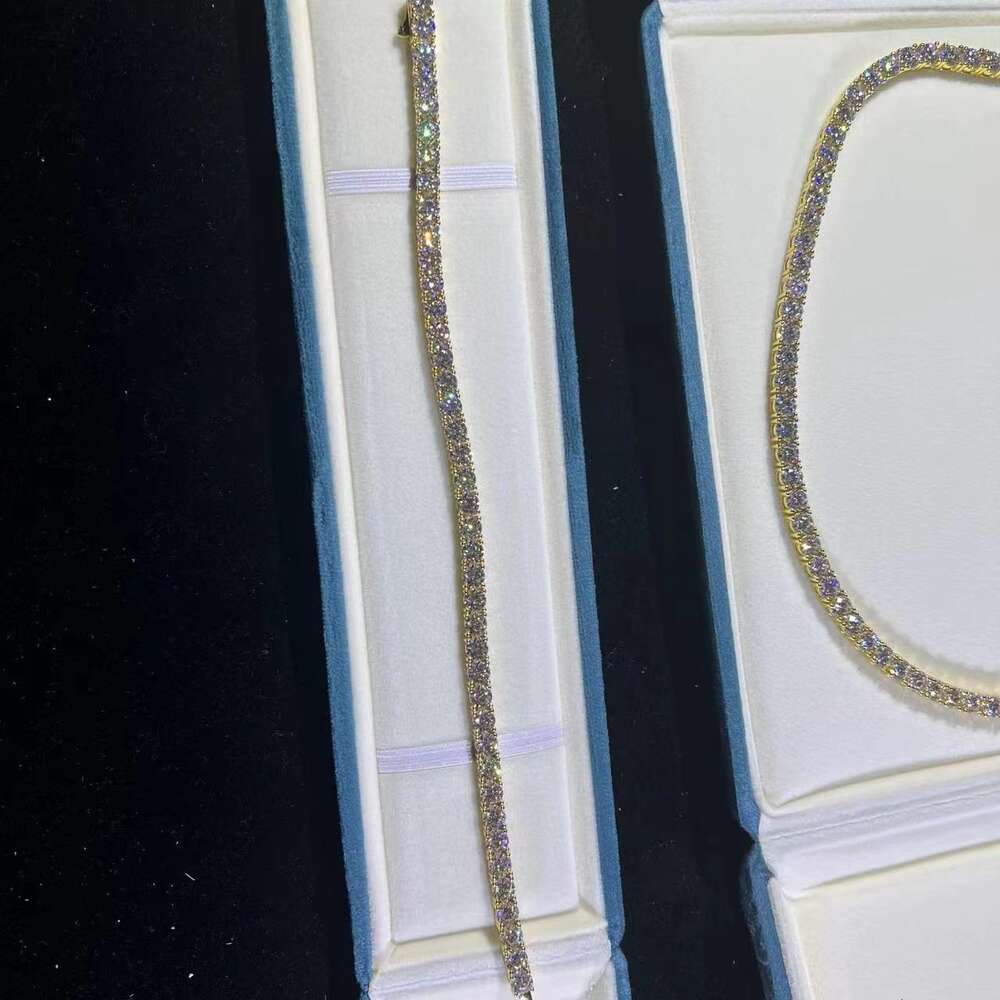 Moissanite Necklace 10k Yellow 3mm Tennis Necklace 22inch Customized Fashion Style
