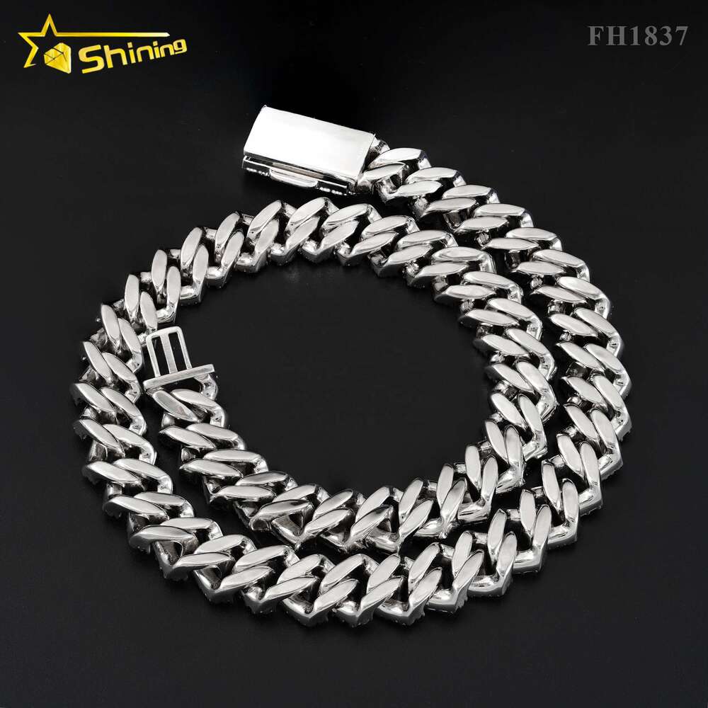 New Arrival Top Quality 15mm Hip Hop 925 Sterling Silver Luxury Baguette Iced Out Moissanite Diamond Cuban Link Chain