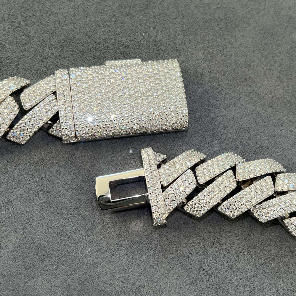 18mm Width 3 Rows Cuban Link Chain for Men Heavy Vvs Moissanite 925 Sterling Silver Cuban Silver Necklace Custom Chain