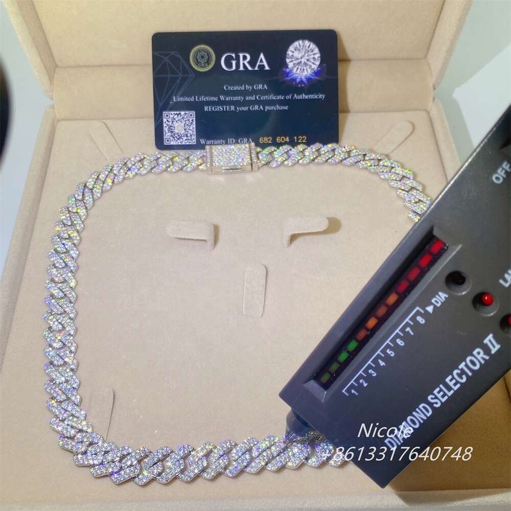 Hip Hop Jewelry Iced Out 20 Cuban Necklace Bracelet Sterling Silver Moissanite 12mm Cuban Link Chain