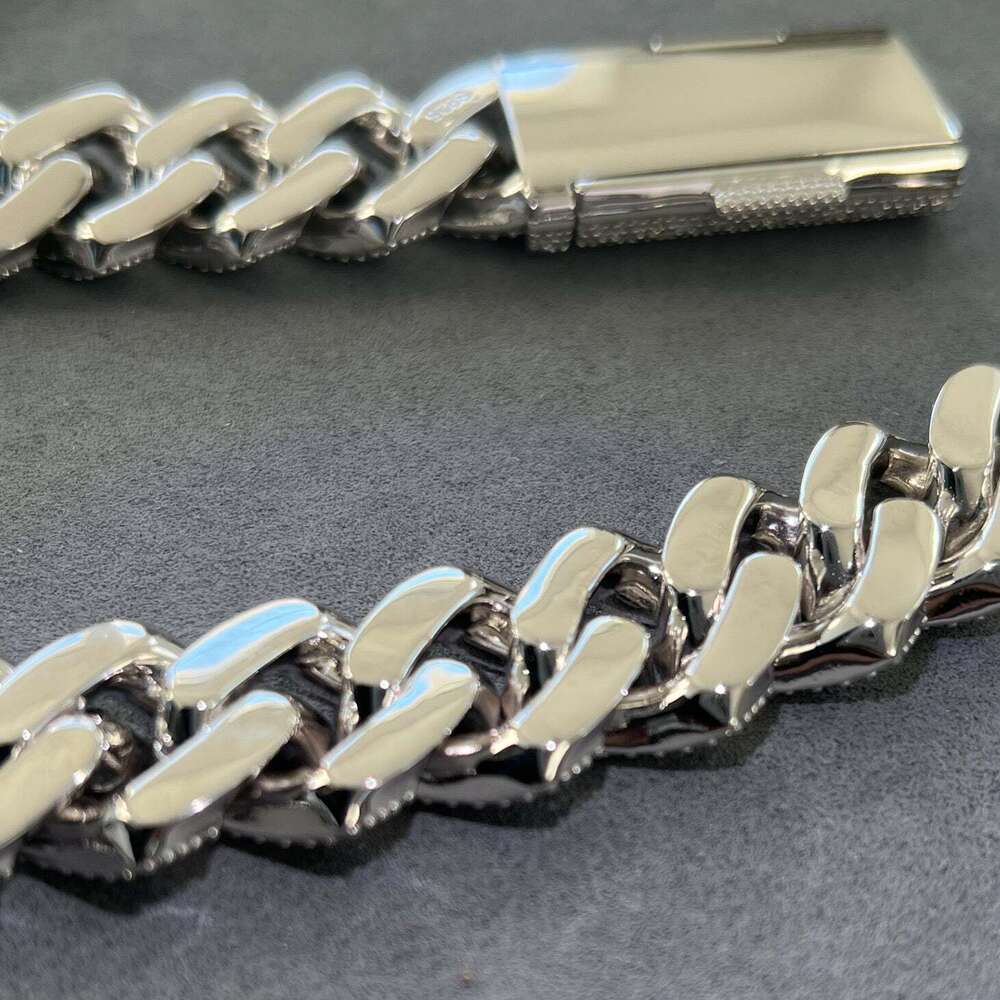 18mm Width 3 Rows Cuban Link Chain for Men Heavy Vvs Moissanite 925 Sterling Silver Cuban Silver Necklace Custom Chain