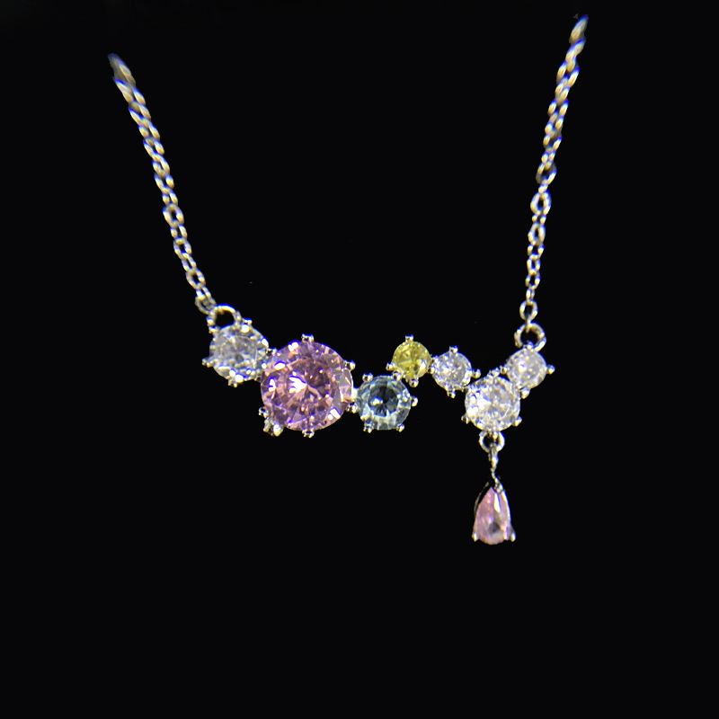 Sterg Sier Round Cut Multi-Color CZ Dia Pendant Necklace for Women