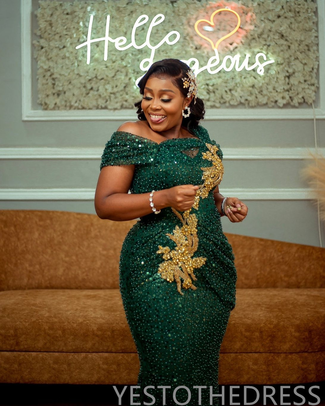 2024 Plus Size Green Prom Dresses for Black Women Promdress Sheer Neck Evening Dresses Elegant Beaded Sequin Lace Birthday Party Dress Second Receptio